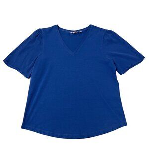 Chico's Tee Mixed Media Women's Size Medium (Chico's Sz 1) Blue V-Neck T-Shirt